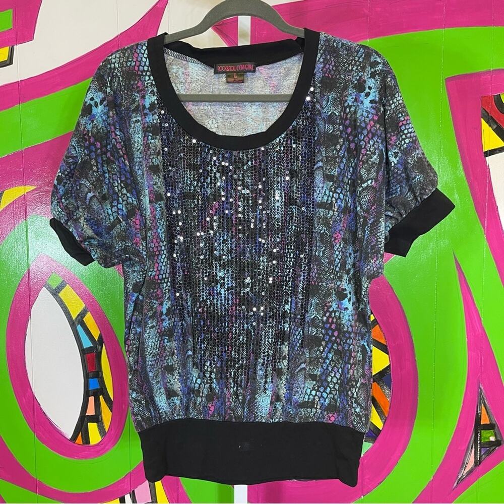 Rock & Roll Cowgirl, Colorful Animal Print with Sequins. Size Large.